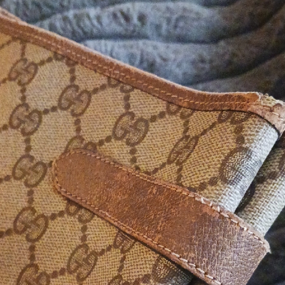 Gucci Supreme Coated Canvas Vintage Large Beige & Brown Laptop Tote Bag REHAB - Picture 10 of 11